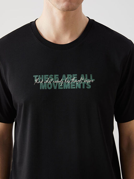 Bisiklet Yaka K?sa Kollu Bask?l? Penye Erkek Ti??rt