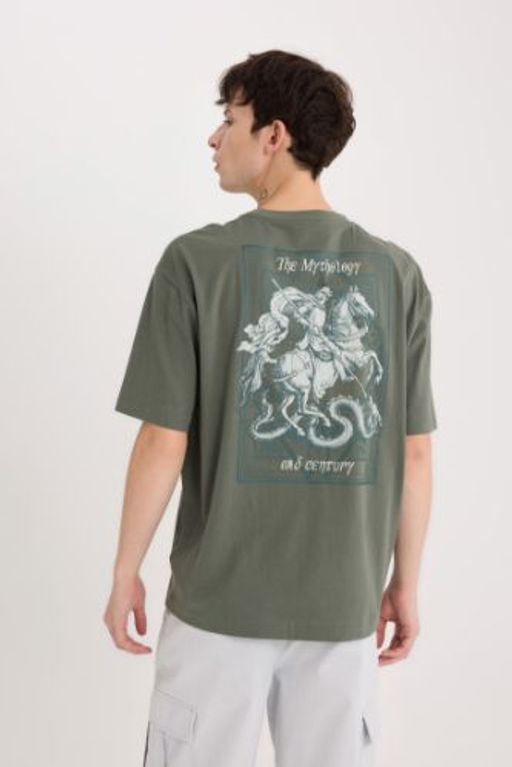 Oversize Genis Kal?p Bisiklet Yaka S?rt Bask?l? K?sa Kollu Tisort