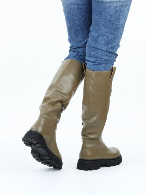 02-E39B-53JN GREEN Сапоги демисезонные женские (натуральная кожа)