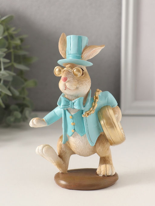 Фигурка полистоун Заяц с карманными часами и в пенсне, голубой, 8.5?6.5?14 см