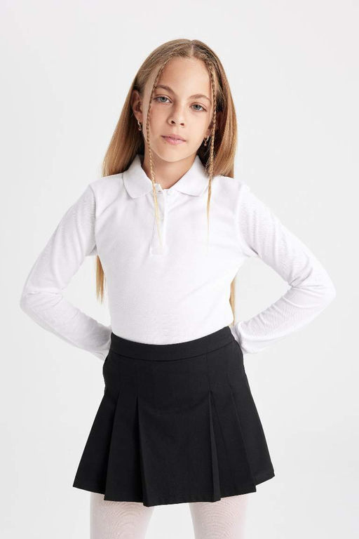 Облегающая школьная футболка из двух предметов из пике с воротником-поло для девочек - Defacto фото 2