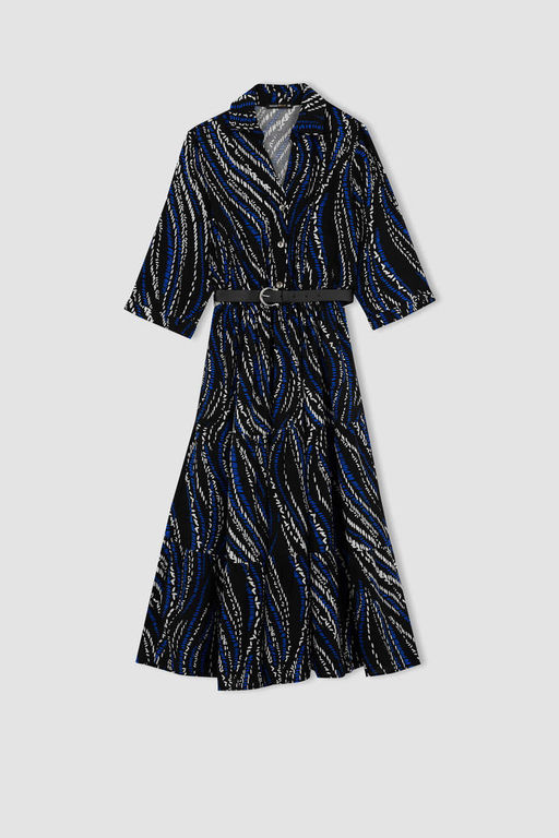 Платье миди с воротником-рубашкой и узором до половины рукава - Defacto фото 8