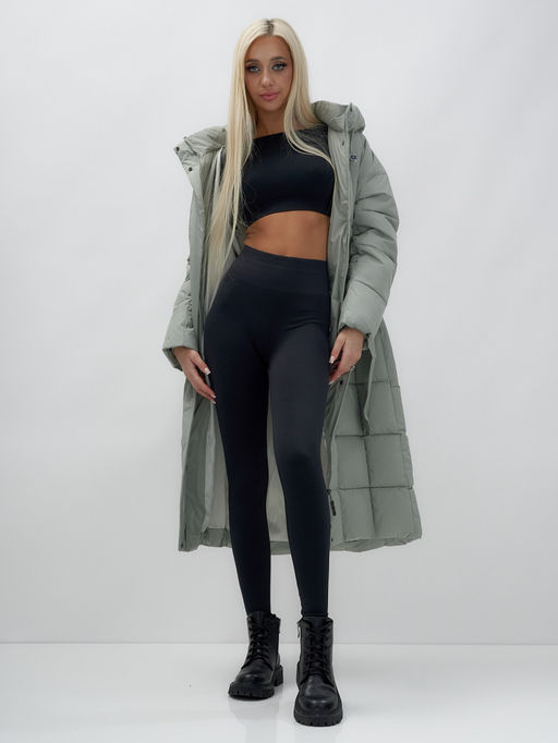 Пальто утепленное стеганное зимнее с капюшоном женское зеленого цвета 9609Z - Mtforce фото 8
