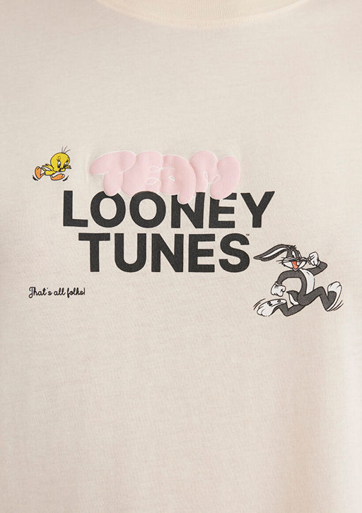 Looney Tunes Bask?l? Ekru Tisort - Mavi фото 7