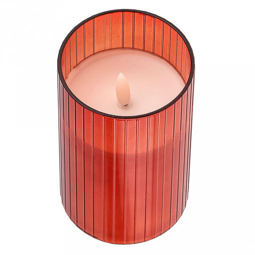 Свеча в цветной колбе, восковая, светодиодная на батарейках д7,5см h12,6см, свет теплый, с мерцанием, колба стекло, цвет терракотовый, питание от 2-х батареек АА (в комплект не входят), в коробке (Китай)