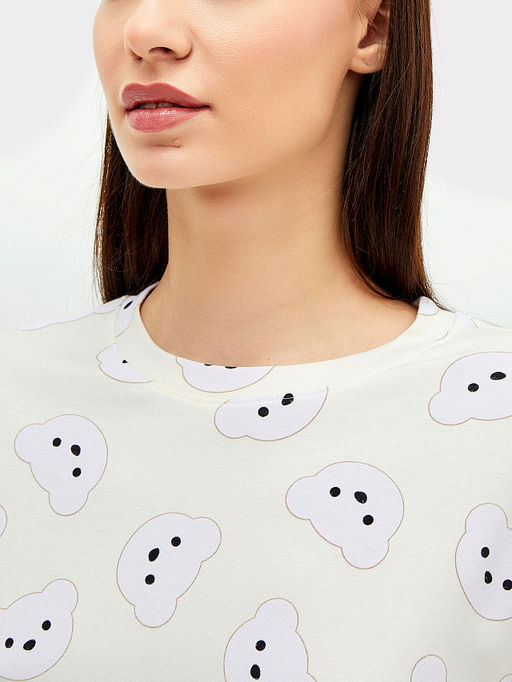 Комплект женский (футболка, шорты) бежевый с принтом мордочки - Mark formelle фото 6