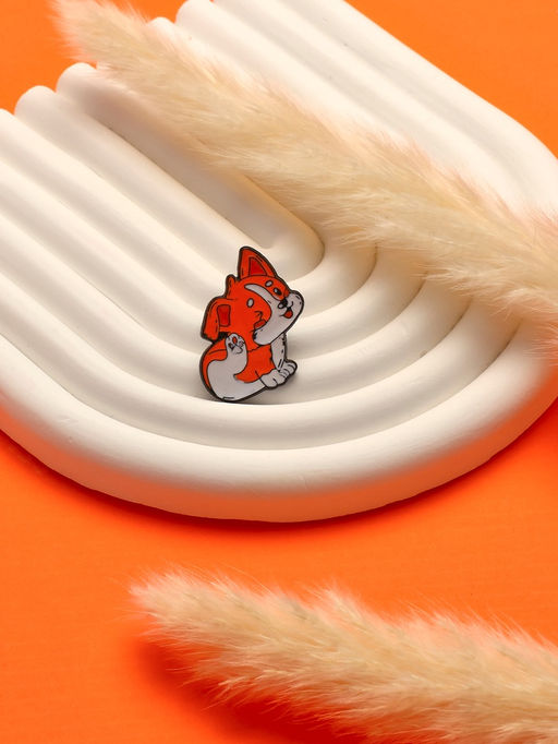 Значок «Щенок корги» игривый, цветной в чёрном металле
