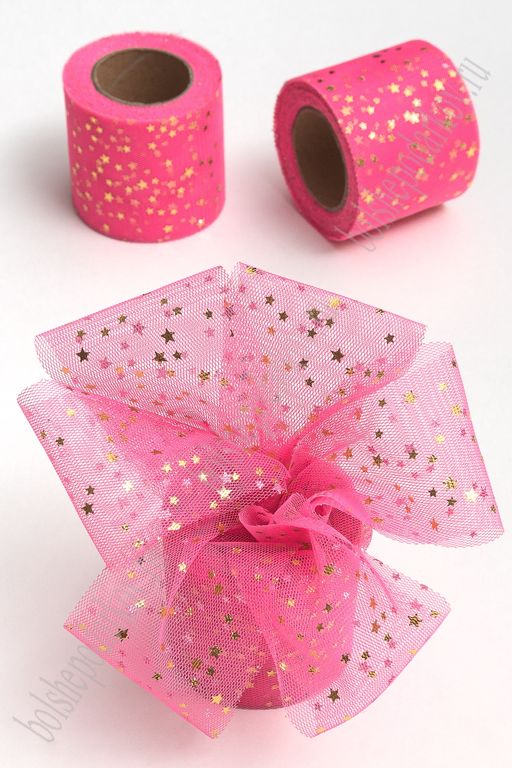 Фатин Звездочки 5,5 см*15 ярд (SF-5809) ярко-розовый/золото №13