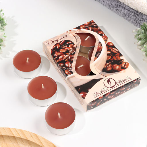 Цена за 2 шт. Набор свечей ароматических чайных «Эспрессо», 3.8×1.6 см, 3.5 ч, 12 г, 6 шт.