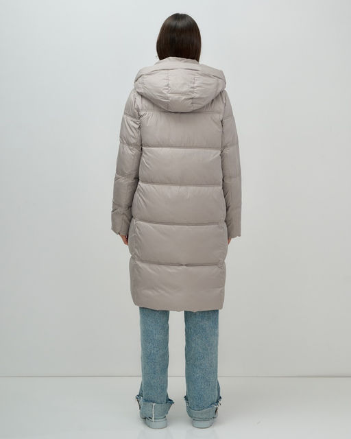 Пальто зимнее утепленное с капюшоном женское бежевого цвета 7618B