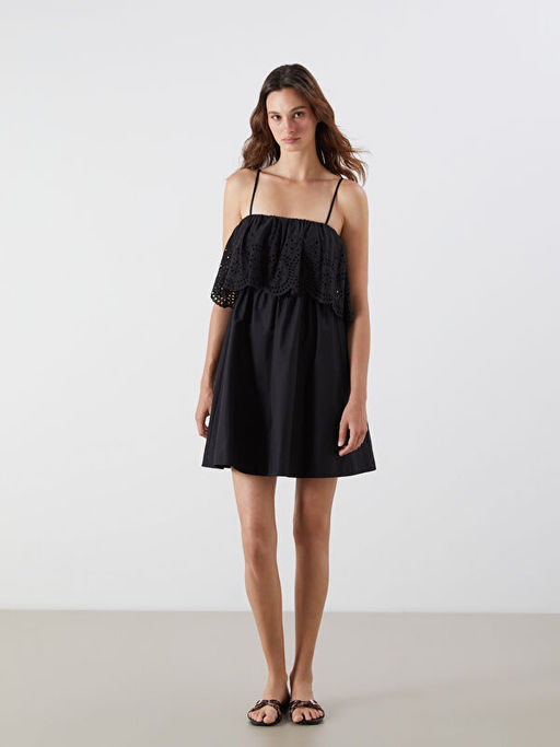 Kare Yaka F?rf?rl? Poplin Mini Elbise