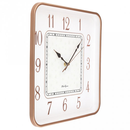 Часы настенные "Зимний ритм" 35х35х5см, мягкий ход, циферблат "Снежинки" белый/перламутровый; цифры арабские, золотой; корпус пластик, золотой/белый; в коробке (Китай)