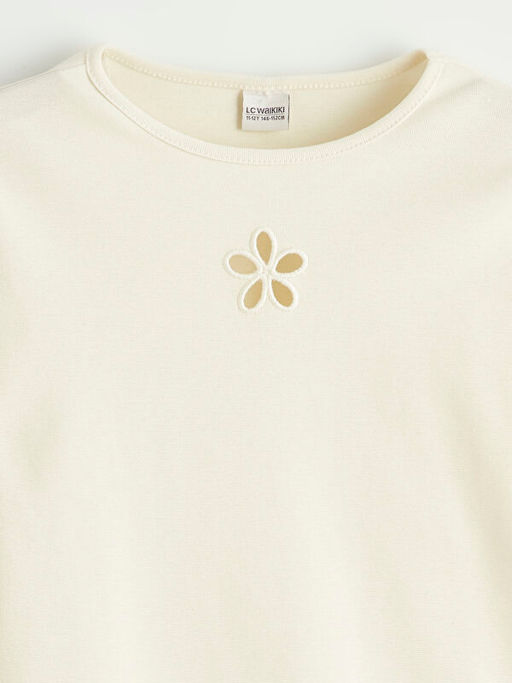 Bisiklet Yaka ?i?ek Detayl? K?z ?ocuk Ti??rt