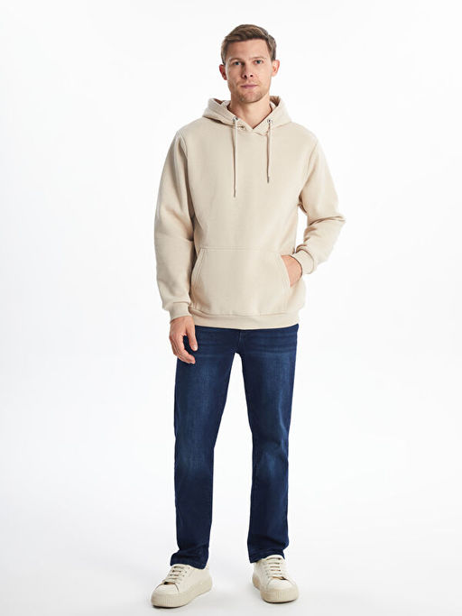 Uzun Kollu Bask?l? Erkek Kal?n Hoodie