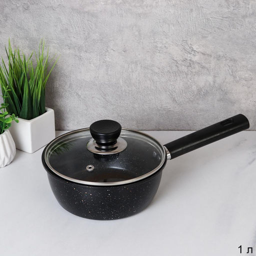 Ковш 1 л с крышкой, ручка бакелит / RSD-60/R-210 /уп 50/ антипригарное/ 0,32/ 17(16)х6,5/ Черный Гранит - Галеонтрейд фото 2