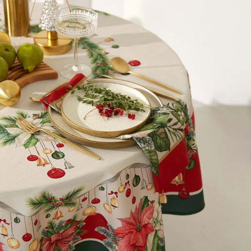 Скатерть Этель Рождественский венок, d=150 см, 100% хл, саржа 190 г/м2  фото 3