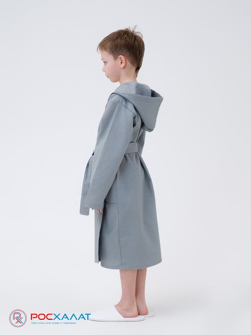Детский вафельный халат с капюшоном серый В-07 (20)