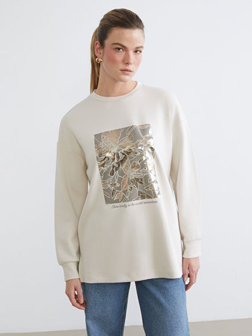 Bisiklet Yaka Oversize Kad?n Sweatshirt Tunik