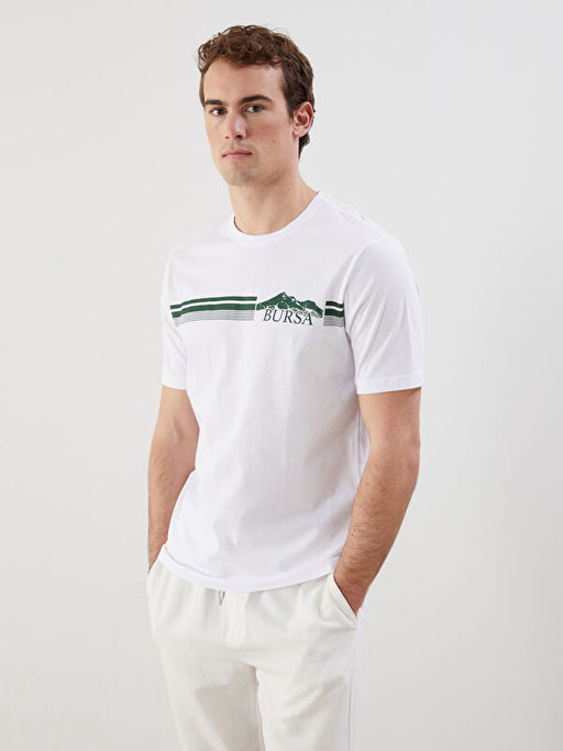 Bisiklet Yaka Bursa Bask?l? Penye Erkek Ti??rt