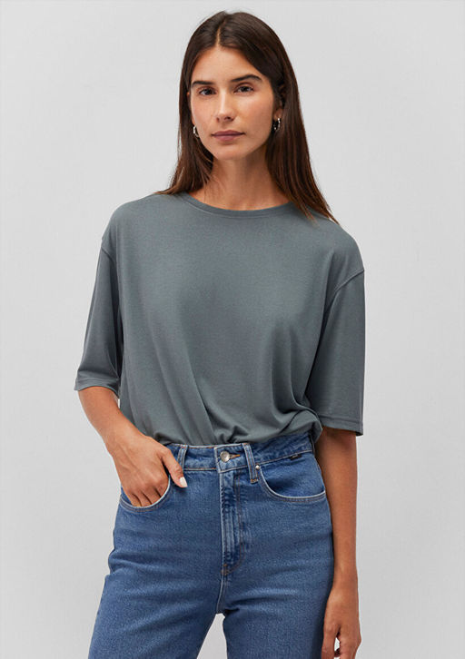 Gri Modal Basic Tisort - Mavi фото 2