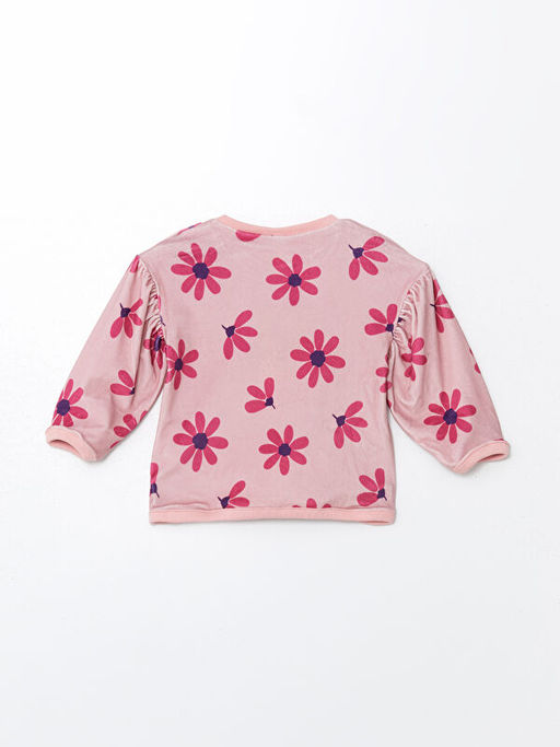 Kadife ?i?ekli K?z Bebek Sweatshirt ve Tayt 2li