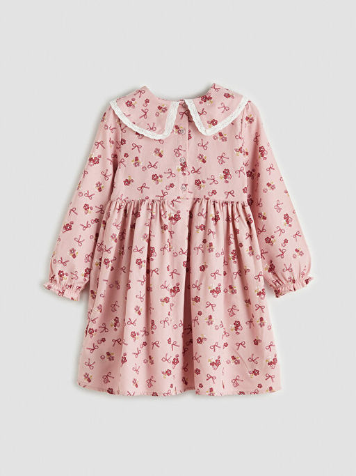 Bebe Yaka Desenli K?z ?ocuk Gabardin Elbise