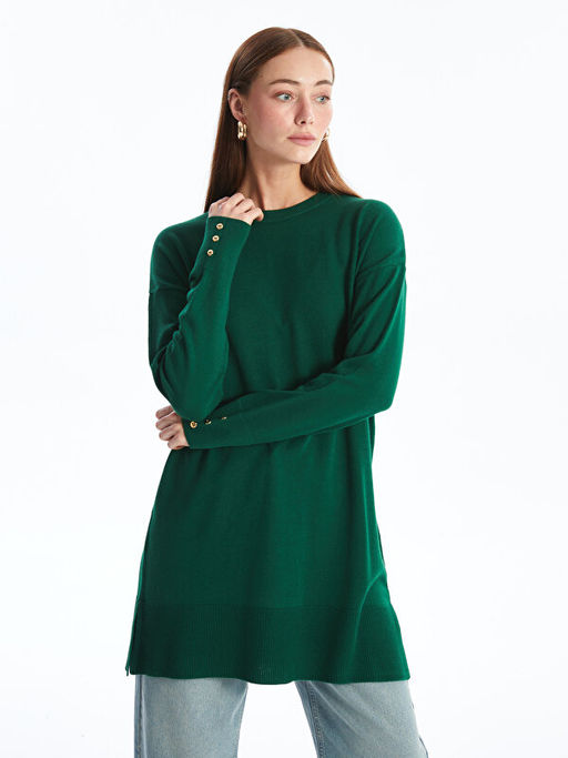 Bisiklet Yaka D?z Uzun Kollu Kad?n Triko Tunik