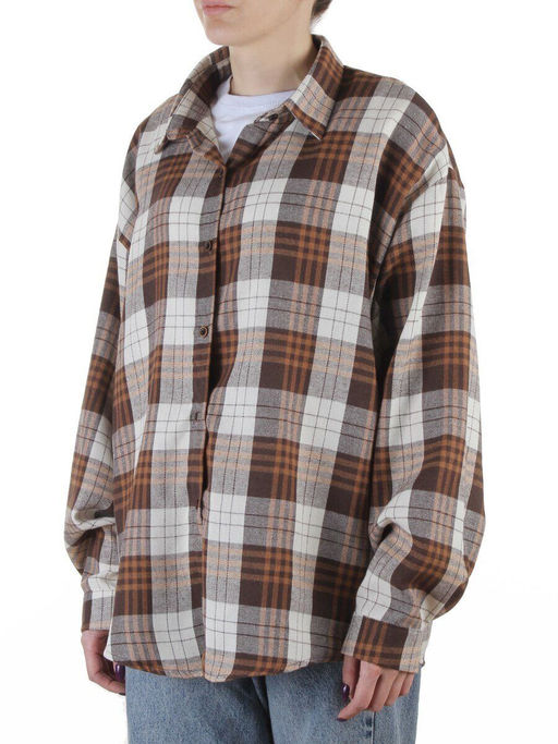 C603 BROWN/BEIGE Рубашка женская оверсайз (95% хлопок, 5% спандекс)