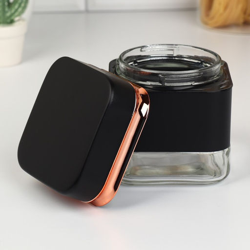 Банки для сыпучих продуктов «Классика», 500 мл, 9.5×11.8 см, 3 шт., стекло, чёрные