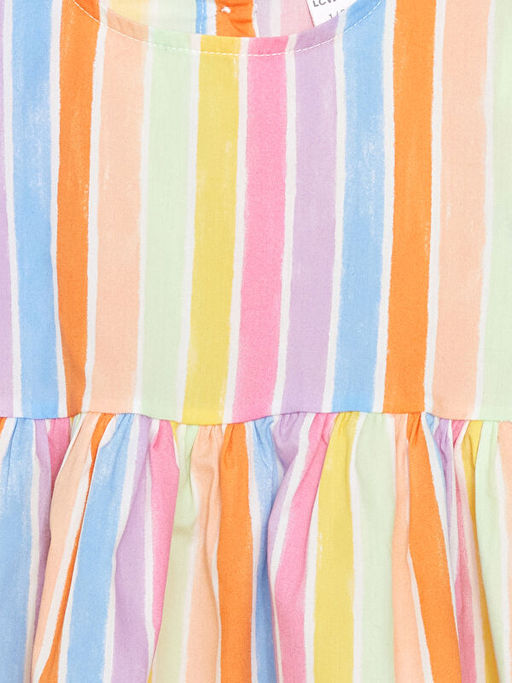 Bisiklet Yaka ?izgili K?z ?ocuk Elbise