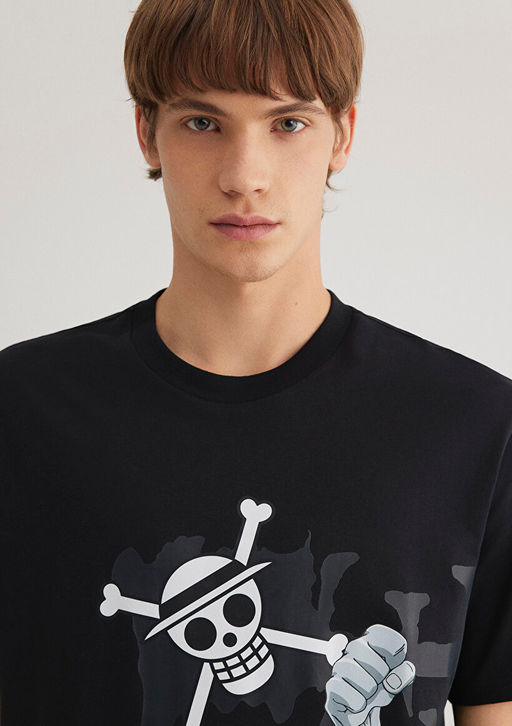 One Piece Bask?l? Siyah Tisort - Mavi фото 6