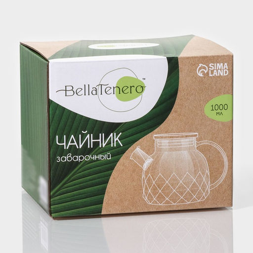Заварочный чайник BellaTenero «Круиз», 1 л, 16×10×12 см, бамбуковая крышка, металлический фильтр, стекло