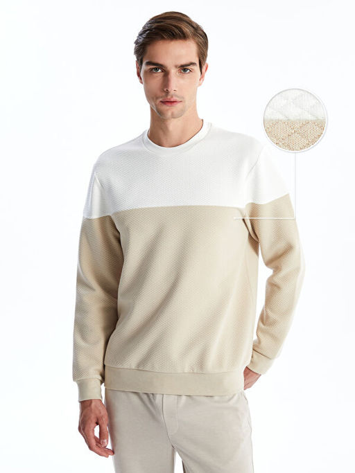 Bisiklet Yaka Uzun Kollu Renk Bloklu Erkek Sweatshirt