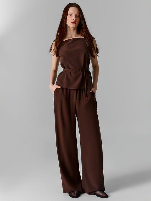 Блузка женская коричневая на тонких бретелях с поясом - Mark formelle фото 2