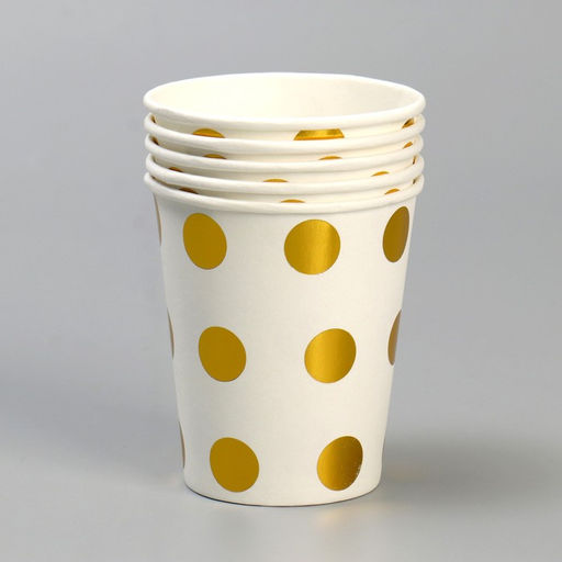 Стаканы бумажные Горох, набор 6 шт., 250 мл, цвет золотой - Страна карнавалия фото 2