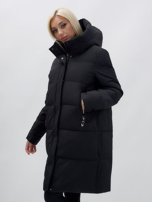Куртка зимняя женская с капюшоном удлиненная стеганная черного цвета 9629Ch - Mtforce фото 12