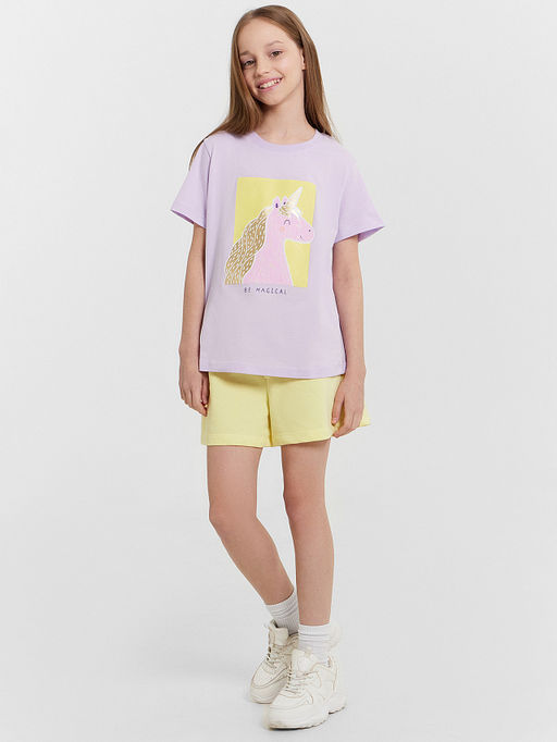 Футболка для девочек лиловая с принтом "единорог"