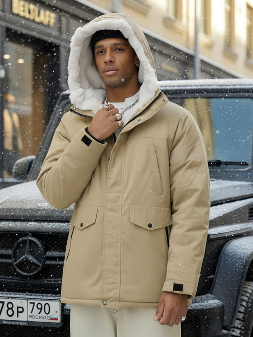 Парка мужская зимняя удлиненная с мехом хаки цвета 8755G - Mtforce фото 17