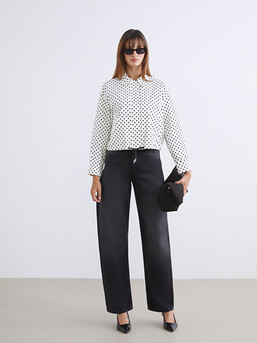 G?mlek Yaka Puantiyeli Oversize Kad?n Ceket