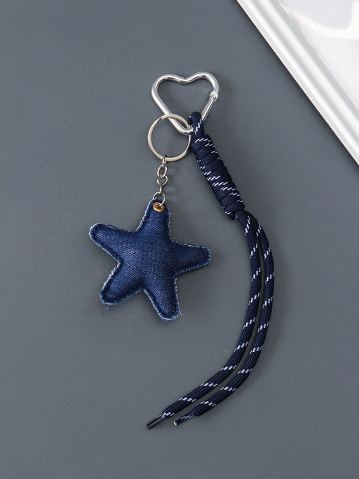 Брелок для ключей на кольце на карабине «Звезда», текстиль, джинс, с узлом, на сумку, рюкзак, 21×7.7×2 см