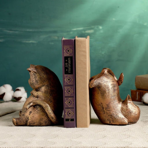 Держатель-подставка для книг "Два кота" (набор 2 шт), бронза, 14 см