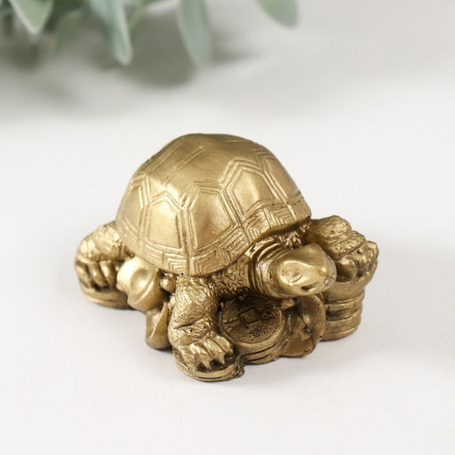 Нэцкэ фигурка под бронзу «Черепаха на монетах», Т-215 5.5×3.5×3 см