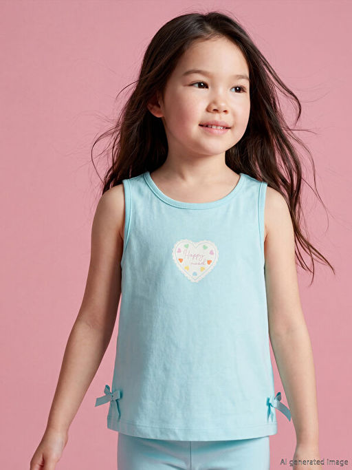 Bisiklet Yaka Bask?l? K?z ?ocuk Atlet 2li