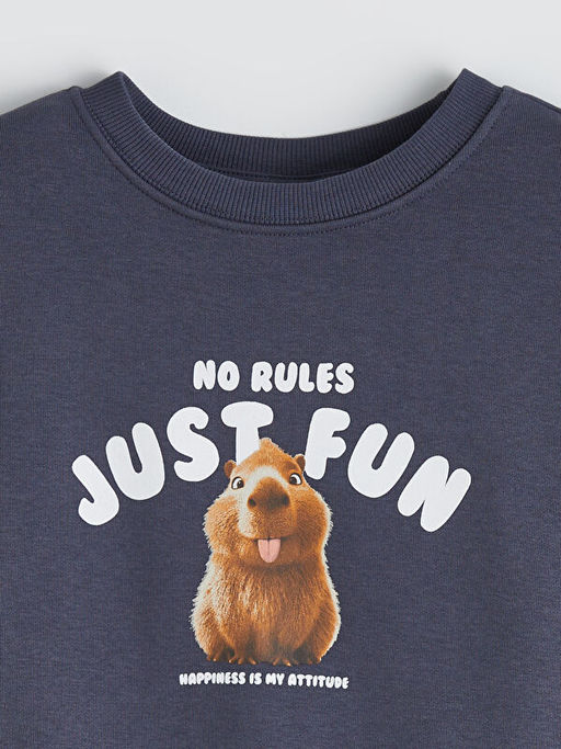 Bask?l? K?z ?ocuk Kal?n Sweatshirt