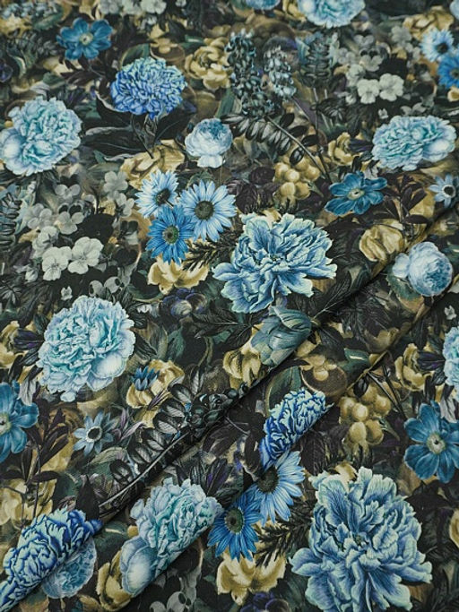 Плательный хлопок (Digital) Эфина - синие цветы, ш.1.5м, хлопок-100%, 170гр/м.кв - Купава фото 7