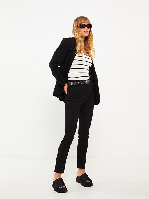 Kad?n Slim Fit D?z Jean Pantolon