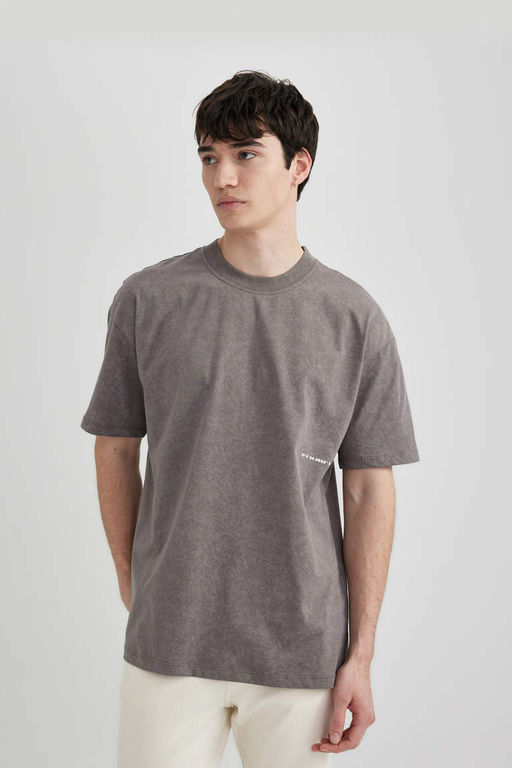 Футболка свободного покроя с круглым вырезом и короткими рукавами с принтом - Defacto фото 3