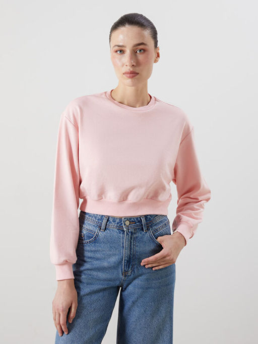 Bisiklet Yaka Crop Kad?n Sweatshirt