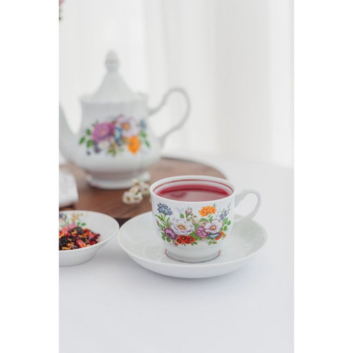 Чайная пара Добрушский завод Букет цветов, 2 предмета: чашка 250 мл, блюдце d=15 см, фарфор, белая