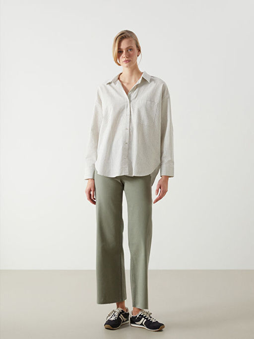 ?izgili Oversize Keten Kar???ml? Kad?n G?mlek